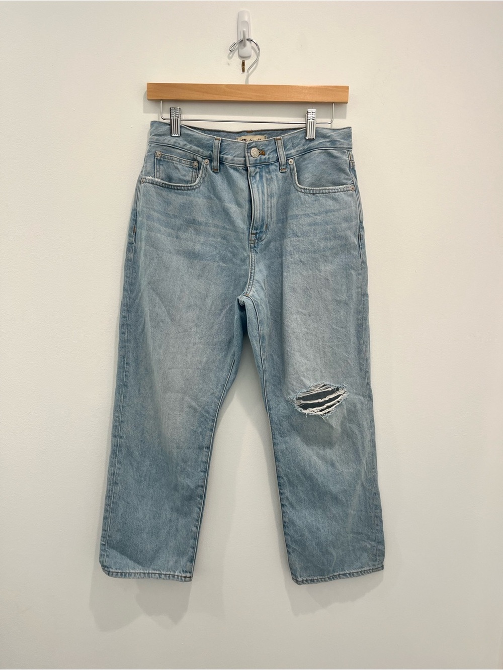 MADEWELL 90s Straight Crop Light Blue Distressed Jeans